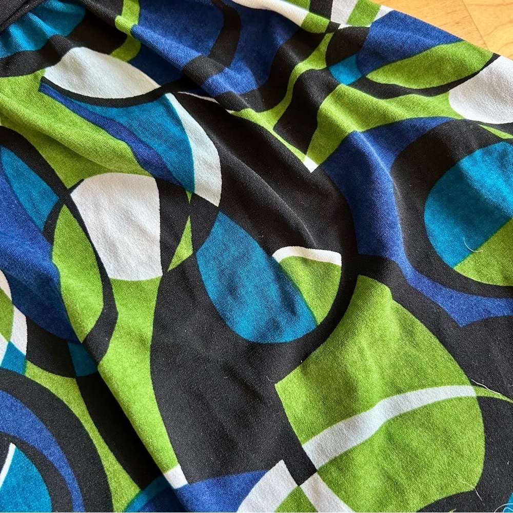 Ally B Abstract, Colorful Belted Blouse, Blue, Green, Green, White, Size L - Picture 9 of 17